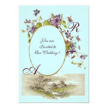 Romantİca Monogram / Violets, Green Purple, Blue Invitation Front View