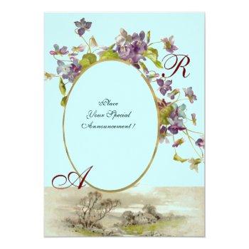 Romantİca Monogram / Violets, Green Purple, Blue Invitation Front View