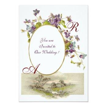 Romantİca Monogram /violets,green Purple,champagne Invitation Front View