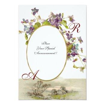 Romantİca Monogram /violets,green Purple,champagne Invitation Front View