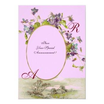 Romantİca Monogram / Violets, Green Purple,pink Invitation Front View