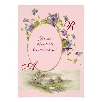 Romantİca Monogram / Violets, Green Purple,pink Invitation Front View