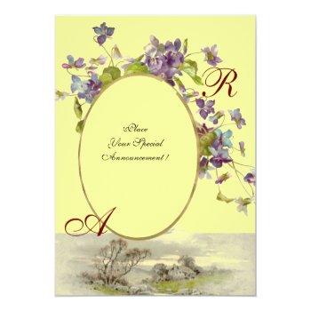 Romantİca Monogram / Violets, Green Purple, Yellow Invitation Front View