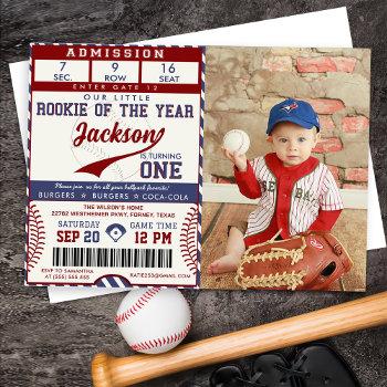 rookie of the year 1st birthday baseball photo invitation