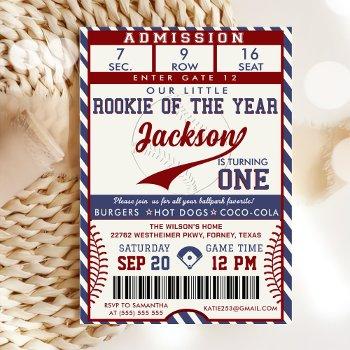 rookie of the year 1st birthday baseball ticket invitation