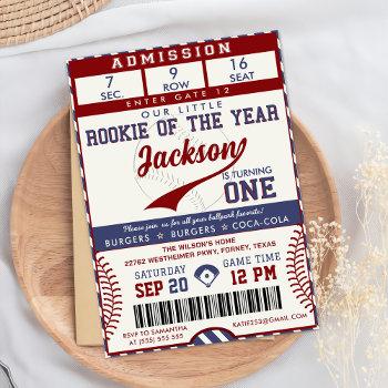 rookie of the year 1st birthday baseball ticket invitation