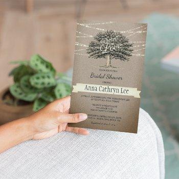 rooted in love rustic tree lights bridal shower invitation