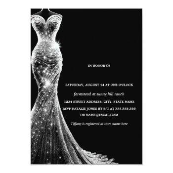 Rose Gold Black Butterfly Dress Bridal Shower Foil Invitation Front View