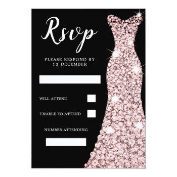 Rose Gold Blush Dress Birthday Party Bridal Black Rsvp Card Front View