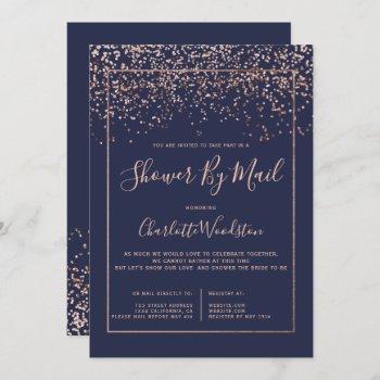 rose gold confetti navy bridal shower by mail invitation