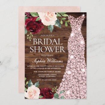 rose gold dress blush red rustic bridal shower invitation