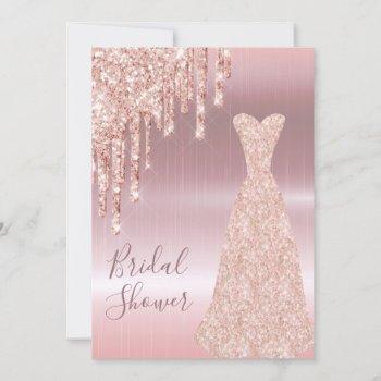 rose gold dress glittery sparkle bridal shower invitation