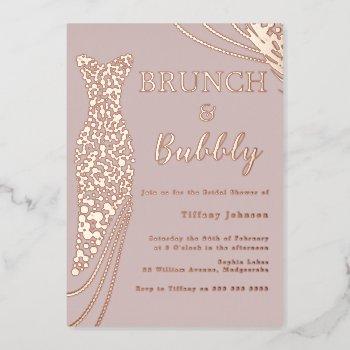 rose gold dress pink bridal shower brunch & bubbly foil invitation