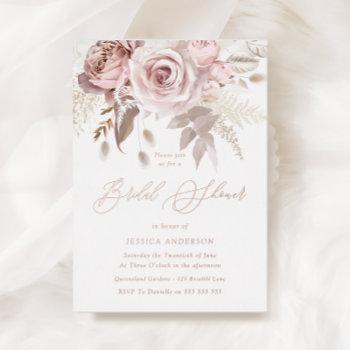 rose gold, dusty rose & blush floral bridal shower foil invitation