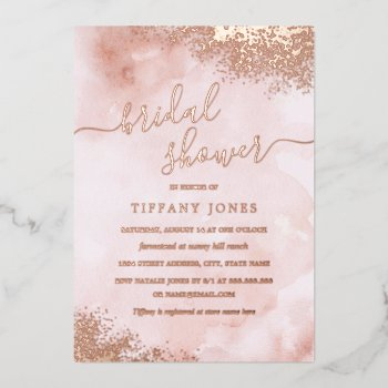 rose gold foil blush pink peach bridal shower foil invitation