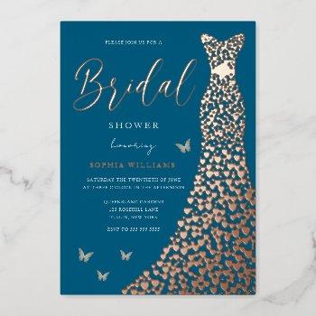 rose gold foil heart dress ocean bridal shower foil invitation