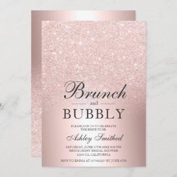 rose gold glitter brunch bubbly bridal shower invitation