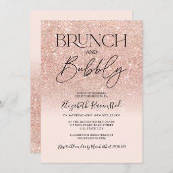 rose gold glitter chic brunch bubbly bridal shower invitation