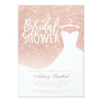 Rose Gold Glitter Elegant Chic Dress Bridal Shower Invitation Front View