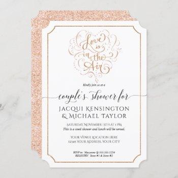 rose gold glitter script love in air couple shower invitation