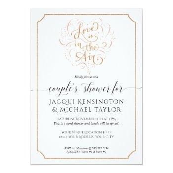 Rose Gold Glitter Script Love In Air Couple Shower Invitation Front View