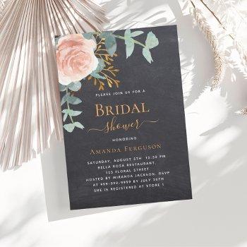 rose gold greenery chalkboard gray bridal shower invitation