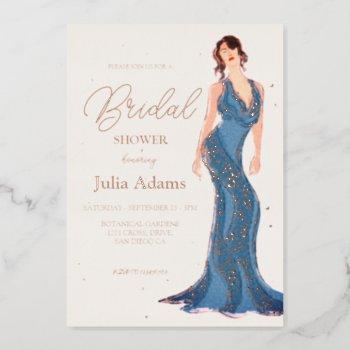 rose gold modern wedding dress bridal shower foil invitation