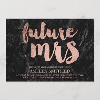 rose gold script black marble mrs bridal shower invitation