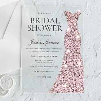 rose gold sparkle dress bridal shower acrylic invitations