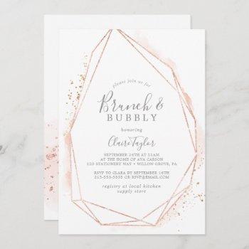 rose gold watercolor brunch & bubbly bridal shower invitation