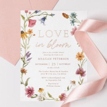 rose gold wildflower love in bloom bridal shower foil invitation