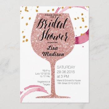 rose gold wine bridal shower invitation card