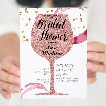 rose gold wine bridal shower invitation card