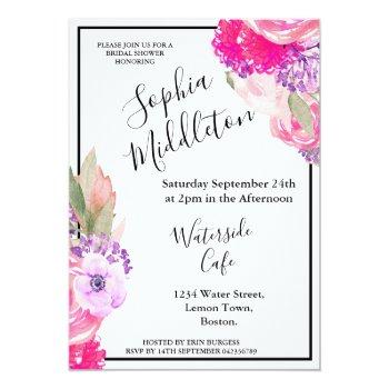 Rose Pink Floral Black White Stripe Modern Chic Invitation Front View