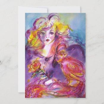 rosina / romantic lady,rose and parrot pink blue invitation