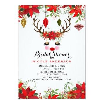 Rosy Cheeks Gold Eyes Reindeer Bridal Shower Party Invitation Front View