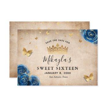 royal blue and gold rose parchment elegant save the date