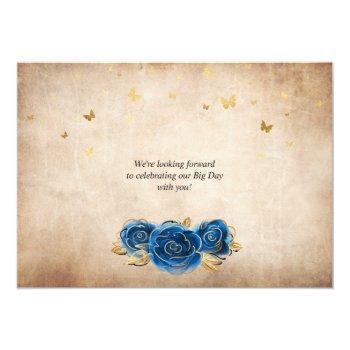 Royal Blue And Gold Rose Parchment Elegant Save The Date Front View