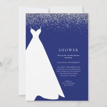 royal blue and silver glitter bridal shower invita invitation