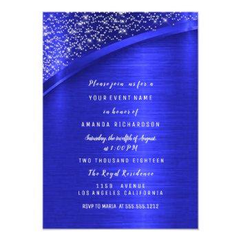 Royal Blue Glitter Bridal Shower Birthday Invitation Front View