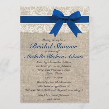 royal blue lace burlap bridal shower invitation