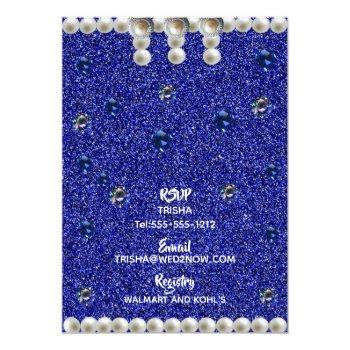 Royal Blue, Pearls African American Bridal Shower  Invitation Front View