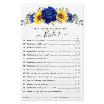 royal blue rustic sunflower bridal shower game