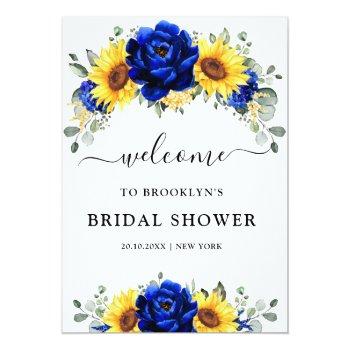 Royal Blue Rustic Sunflower Bridal Shower Welcome Foam Board Front View