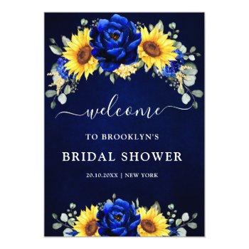 Royal Blue Rustic Sunflower Bridal Shower Welcome  Foam Board Front View