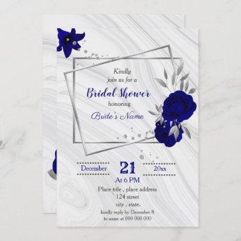 royal blue silver gray geometric bridal shower invitation