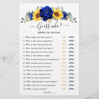 royal blue sunflower bridal shower game guess who