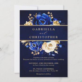 royal blue yellow gold floral bridal shower invita invitation