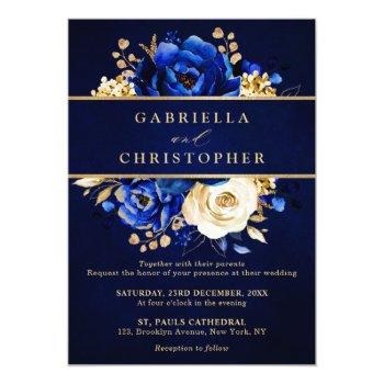 Royal Blue Yellow Gold Floral Bridal Shower Invita Invitation Front View