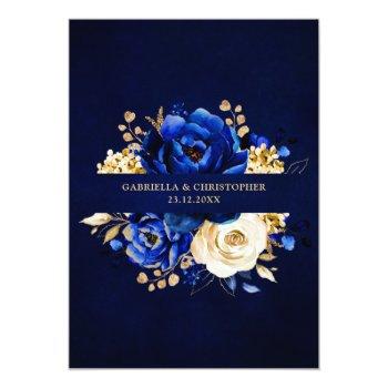 Royal Blue Yellow Gold Floral Bridal Shower Invita Invitation Front View